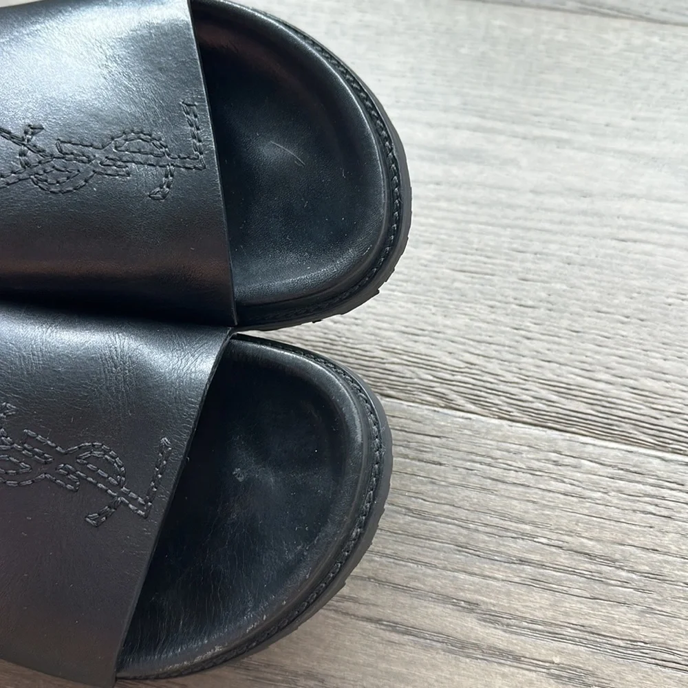 Saint Laurent Jimmy Logo Black Leather Embroidered Slide Sandals - Picture 6 of 6